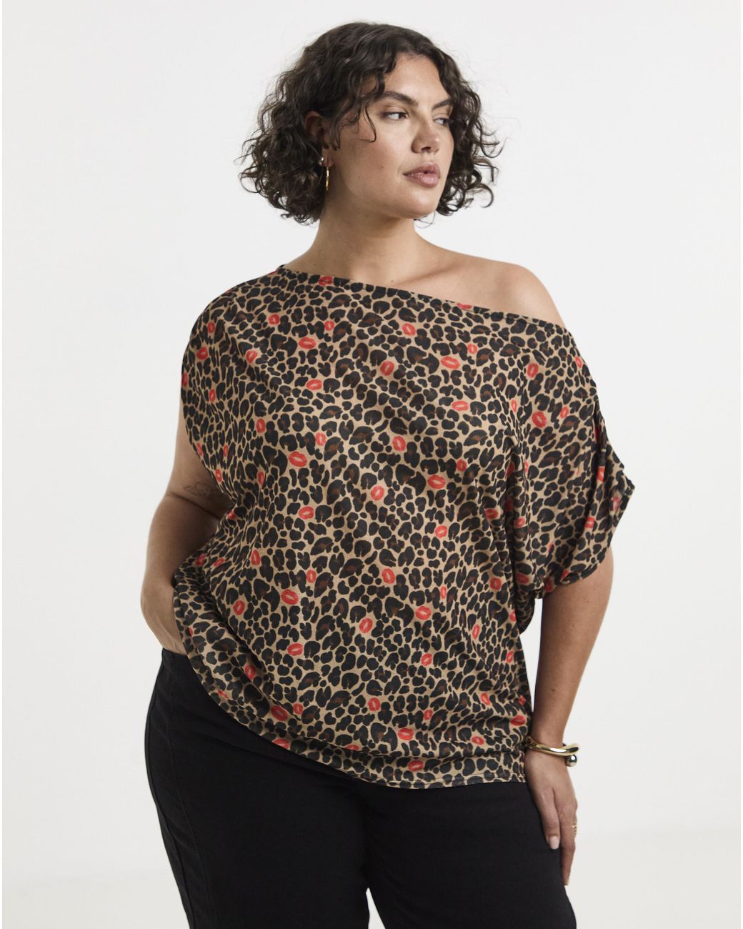 Simply Be Brown Printed Off The Shoulder Mesh
