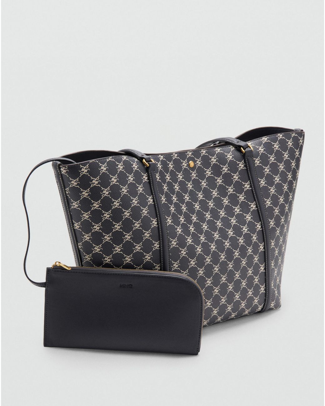 Mango Gray Printed Logo Shopper Bag