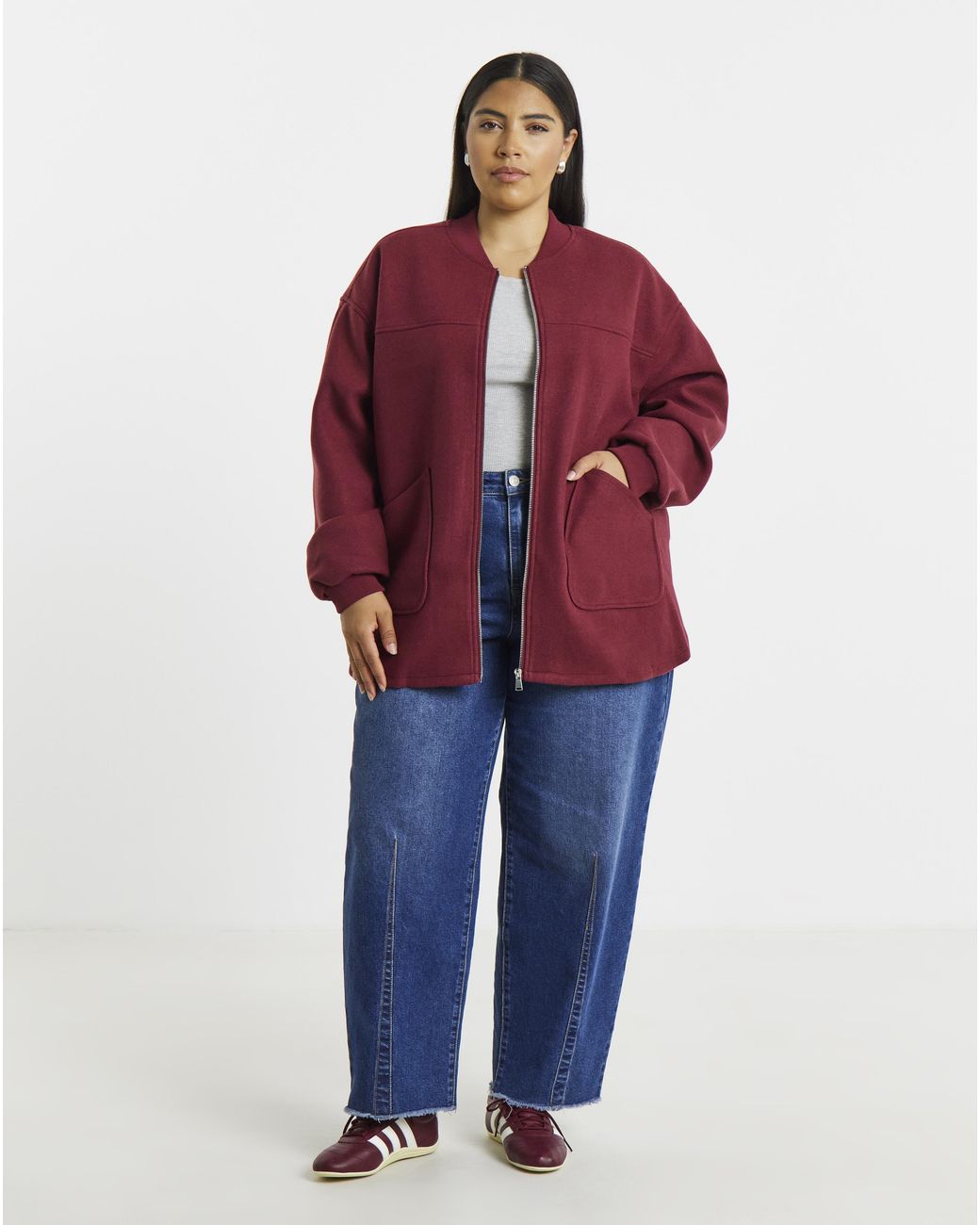 Simply Be Red Zip Bomber Jacket