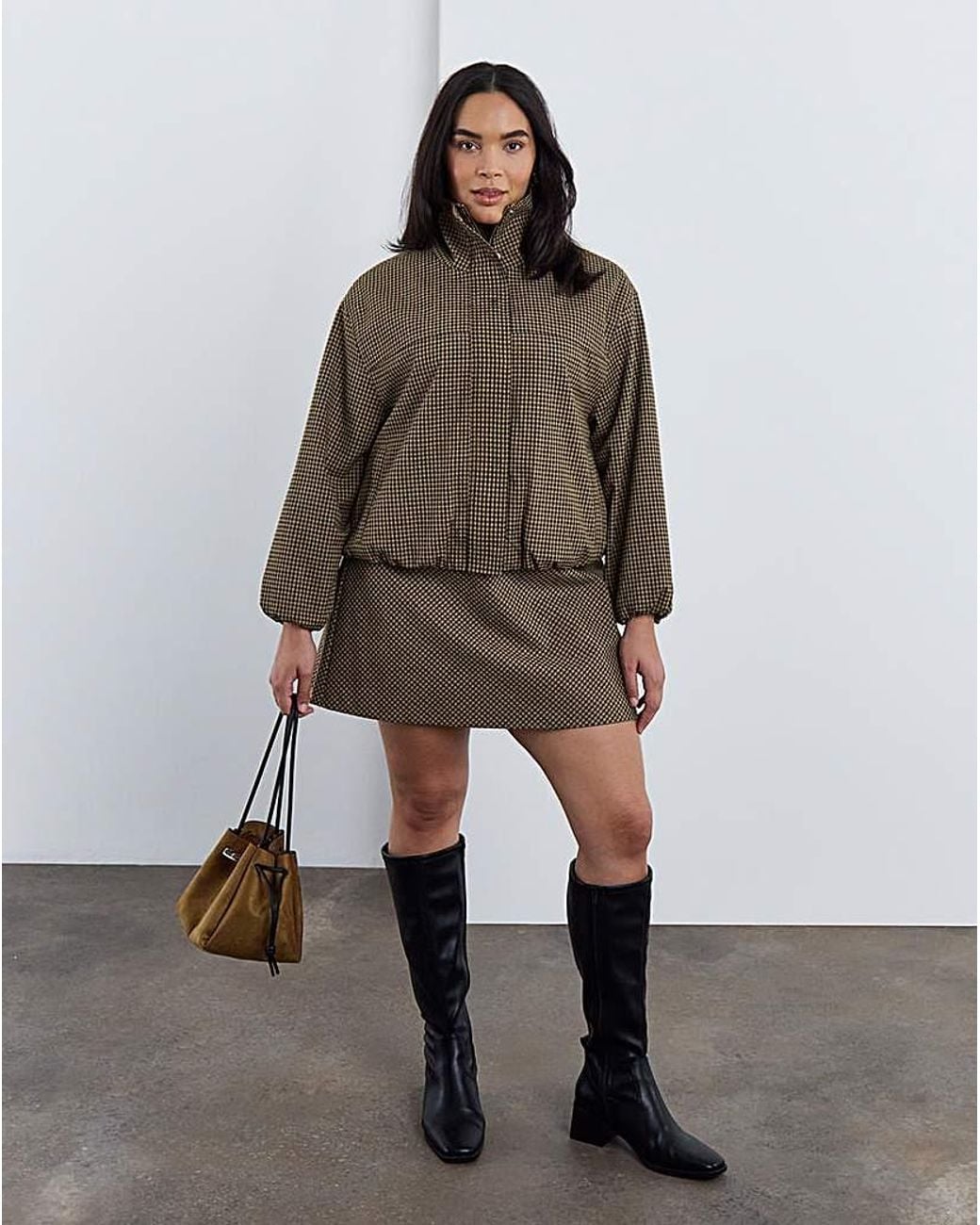 Simply Be Brown Zip Front Bomber Jacket