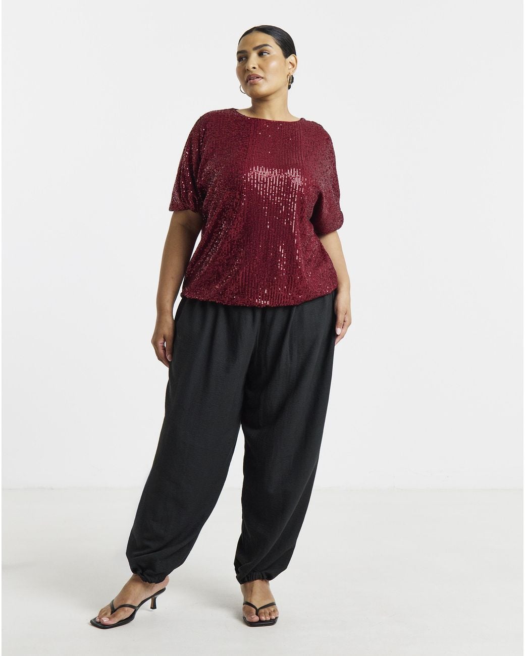 Simply Be Red Sequin Bubble Hem Top