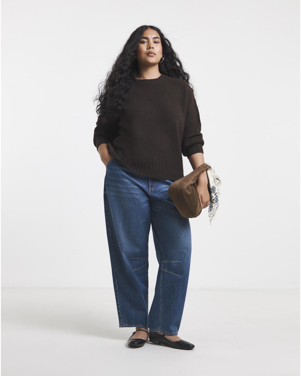 Simply Be Black Sponge Crew Neck Sleeve Jumper
