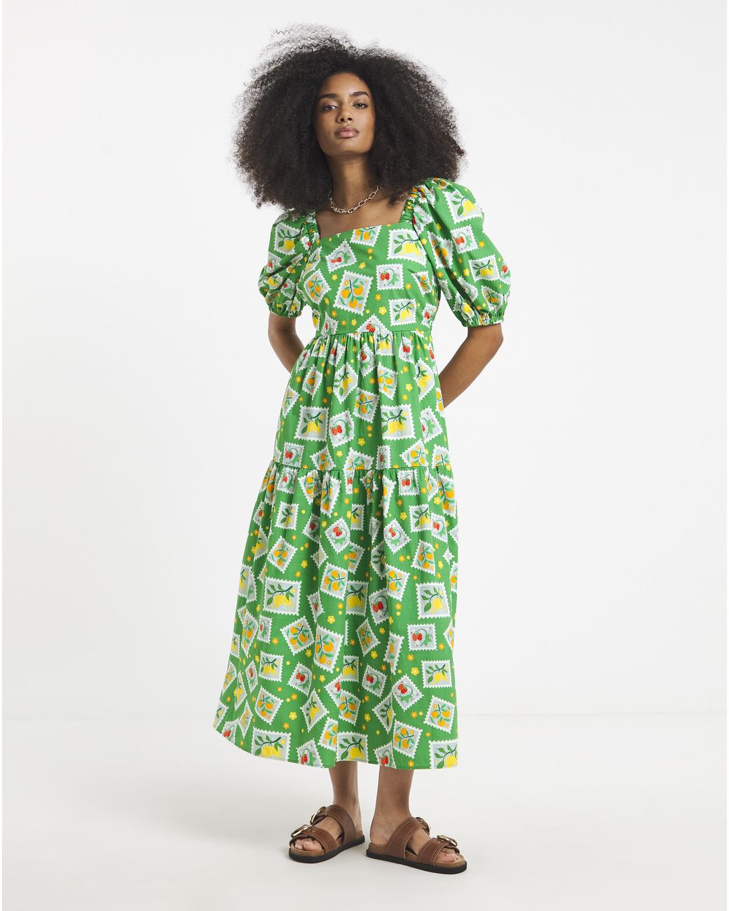 Twisted Wunder Green Cotton Postcard Dress