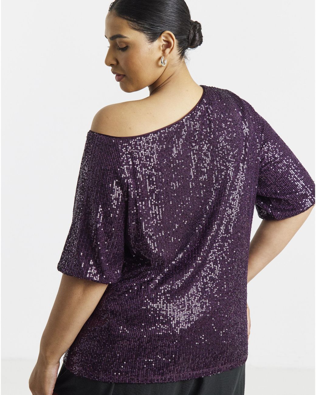 Simply Be Purple Sequin Off The Shoulder