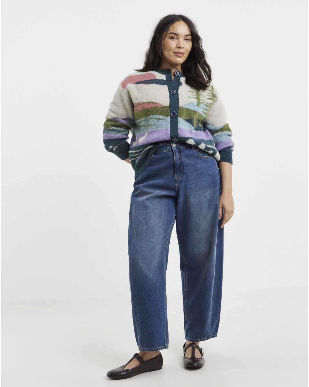 Simply Be Gray Landscape Crew Neck Cardigan