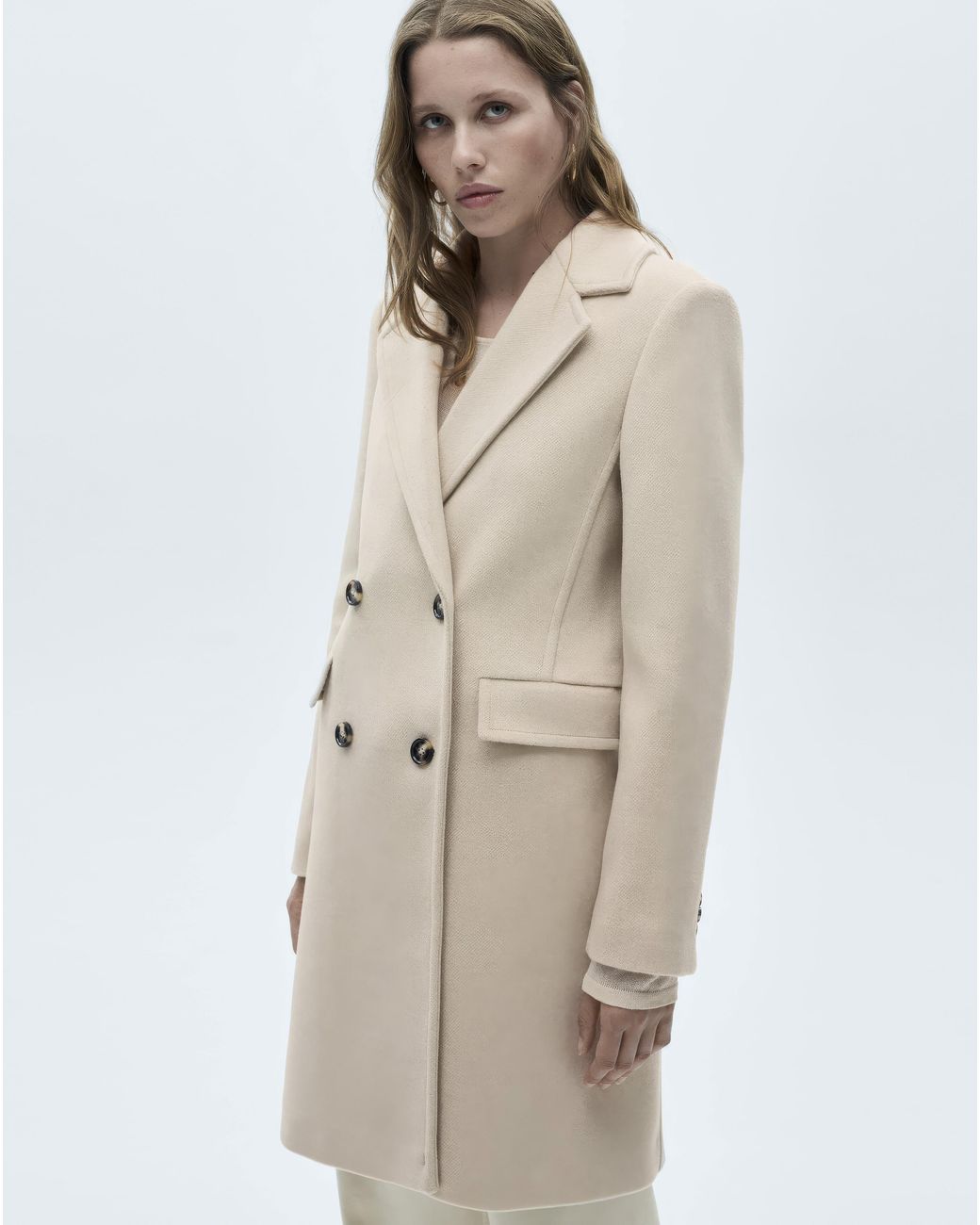 Mango White Double Breasted Wool Coat