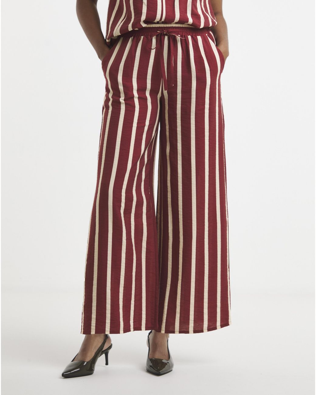 Simply Be White Rust Stripe Wide Trouser