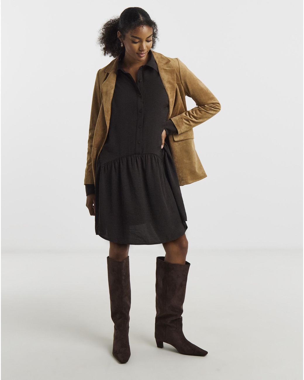 Simply Be Black Drop Hem Shirt Dress