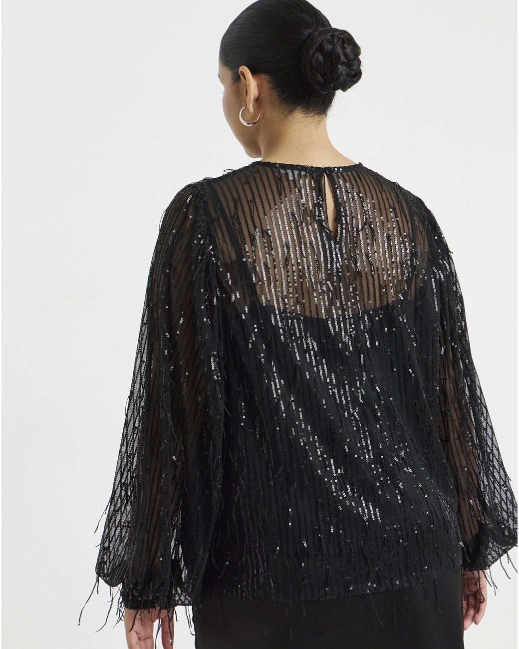 Simply Be Black Fringe Sequin Blouse