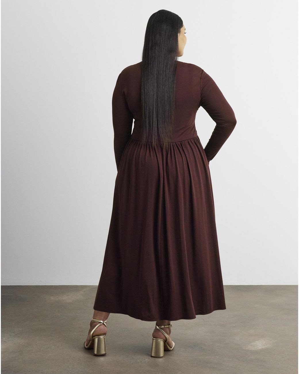 Joanna Hope Brown Draped Bodice Jersey Dress