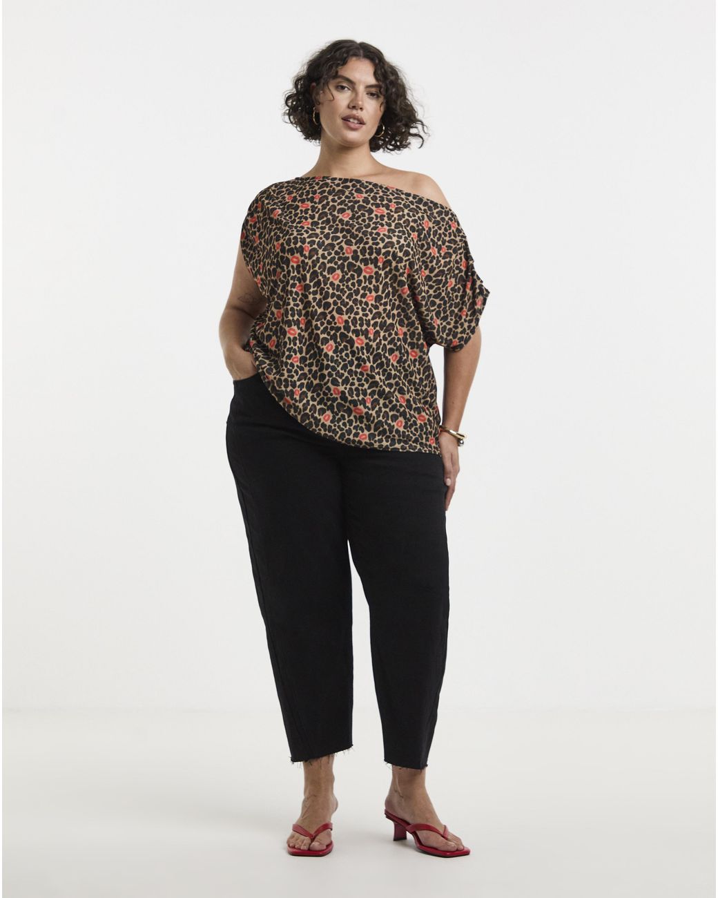 Simply Be Brown Printed Off The Shoulder Mesh