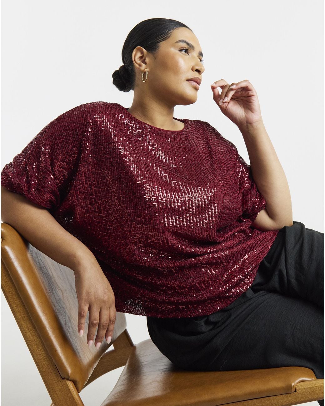 Simply Be Red Sequin Bubble Hem Top