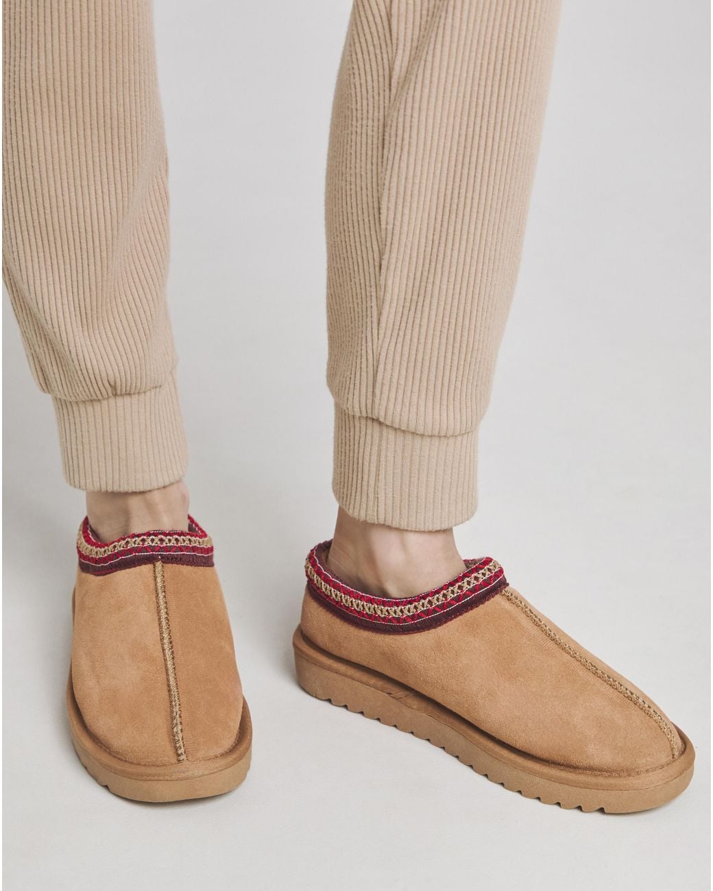 Simply Be Brown Embroidery Full Mule Slipper Wide