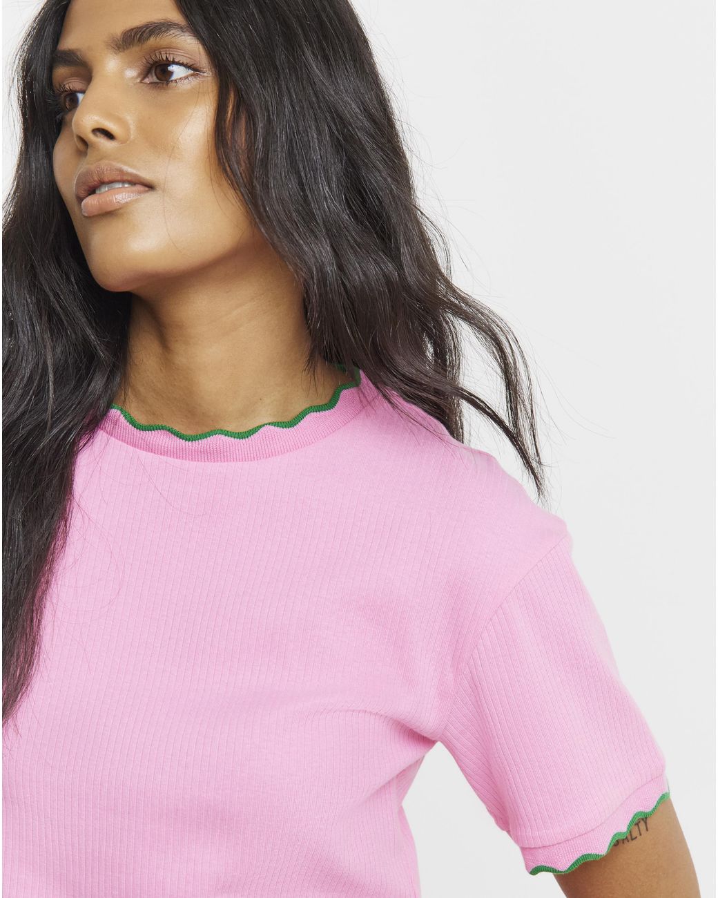 Simply Be Pink Ribbed Scallop T-Shirt