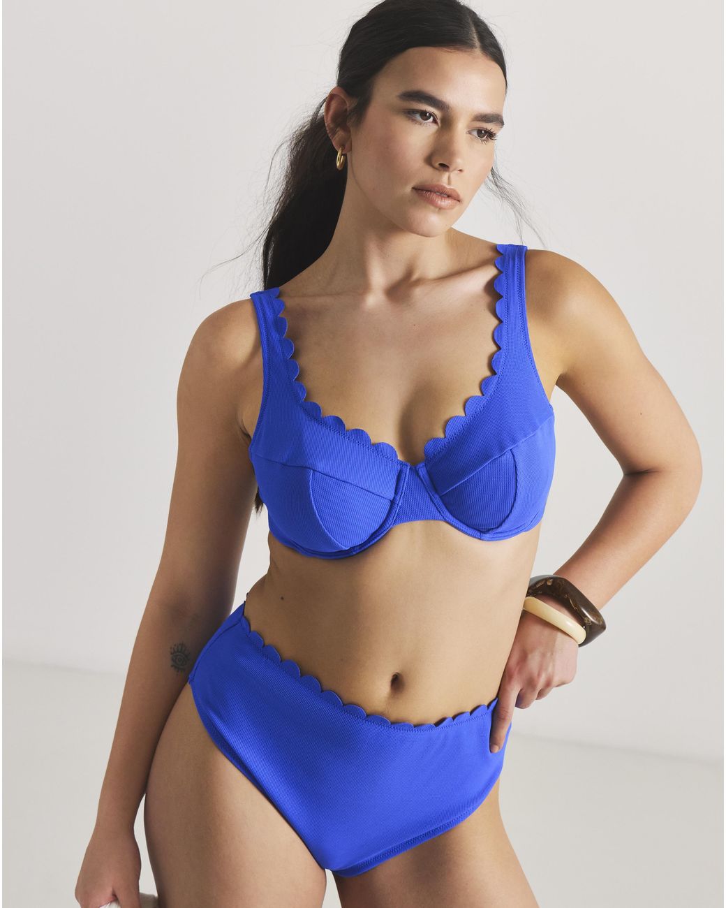 MAGISCULPT Blue Scallop Edge High Waist Bikini Bottoms