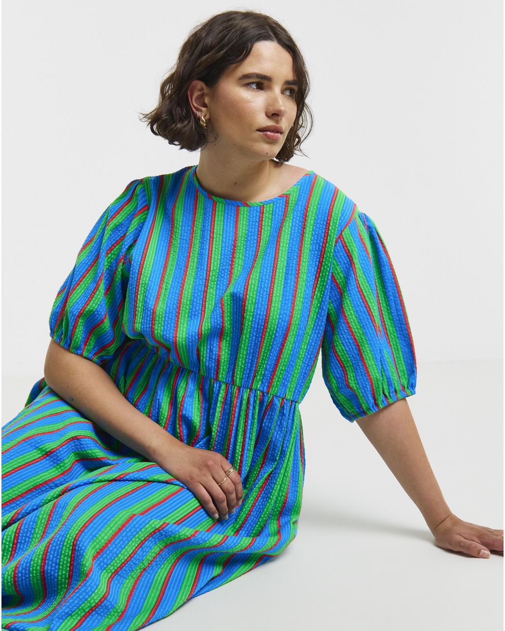Simply Be Blue Seersucker Midi Dress