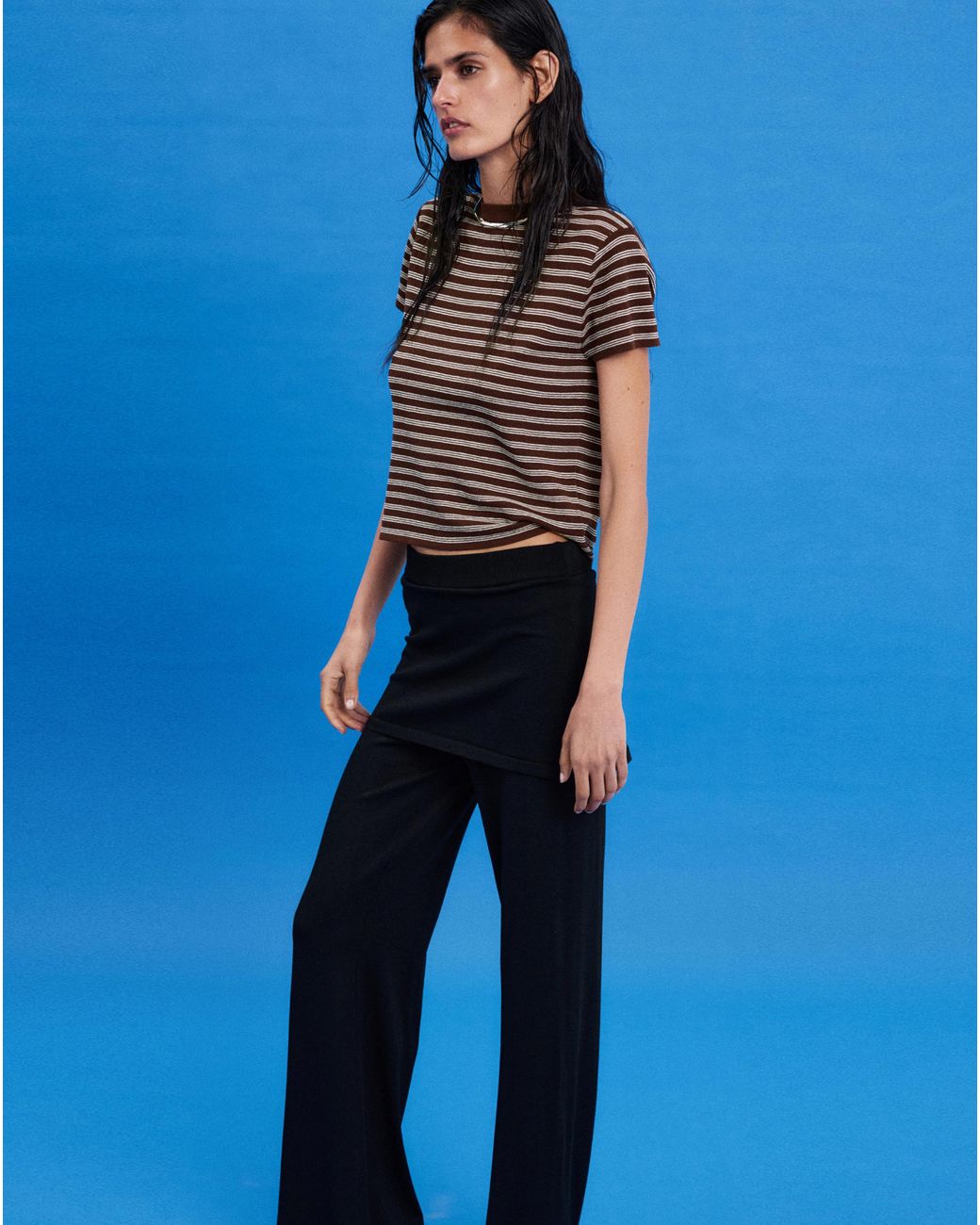Mango Blue Short-Sleeved Ribbed Sweater