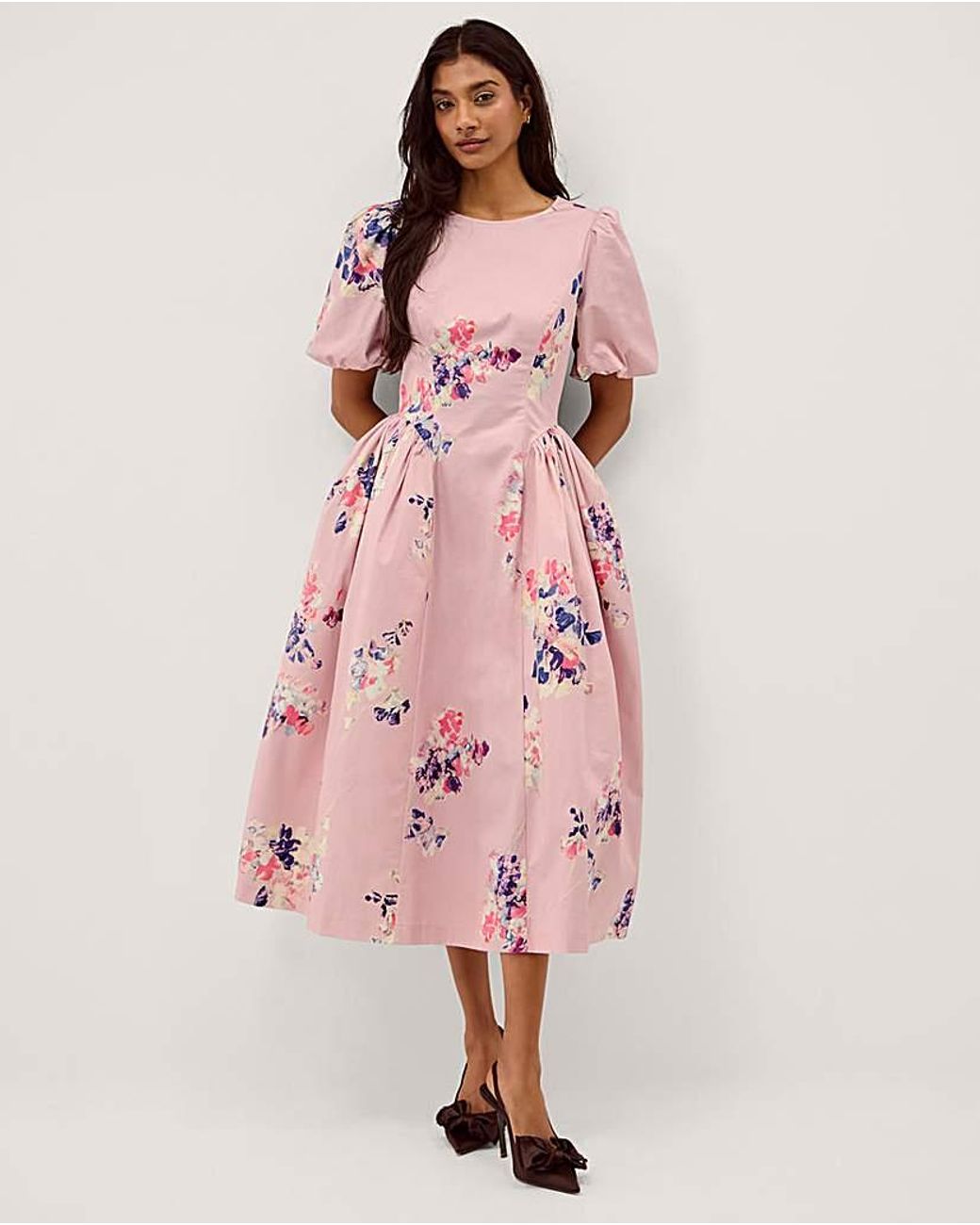 Monsoon Pink Amber Floral Midi Dress