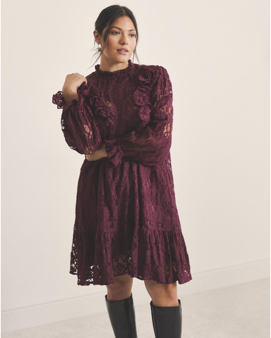 Simply Be Red Lace Ruffle Mini Dress