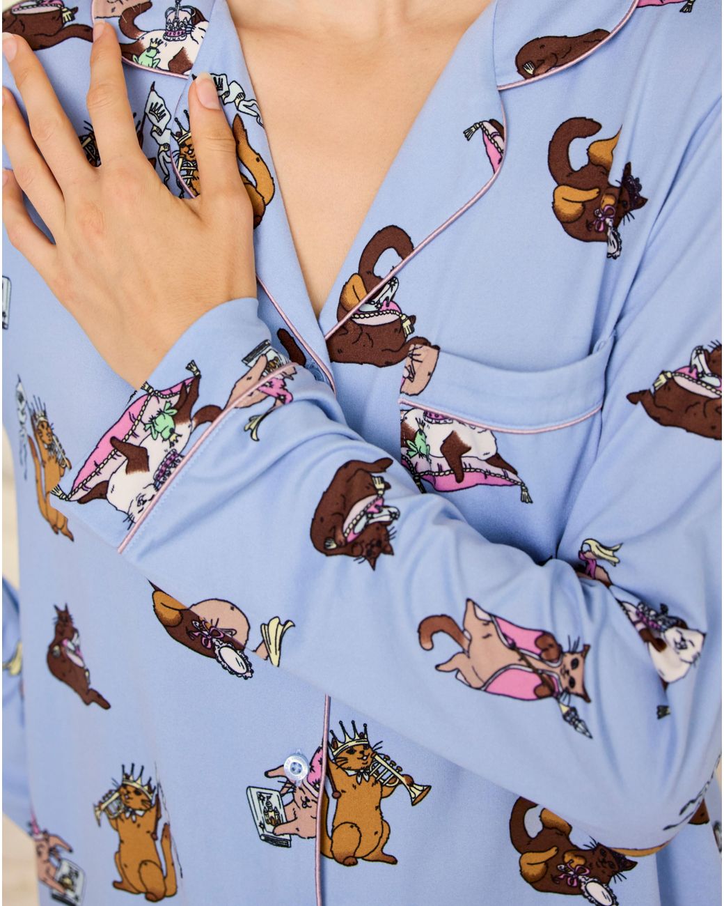 Chelsea Peers Blue Classic Long Button Up Set