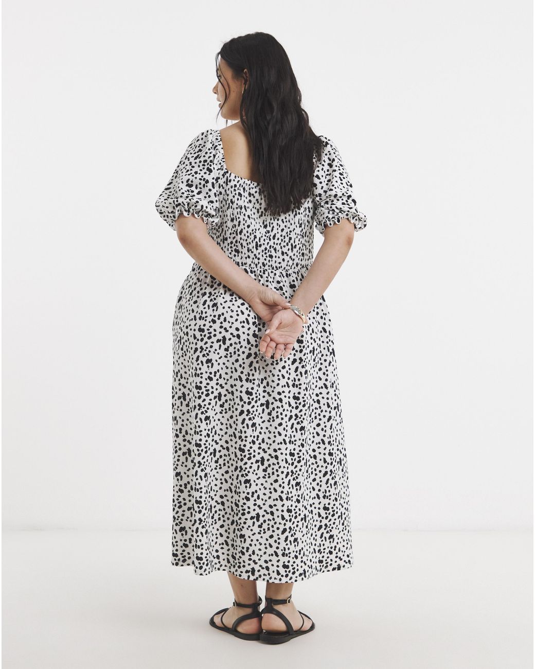 Simply Be White Waffle Shirred Midi Dress