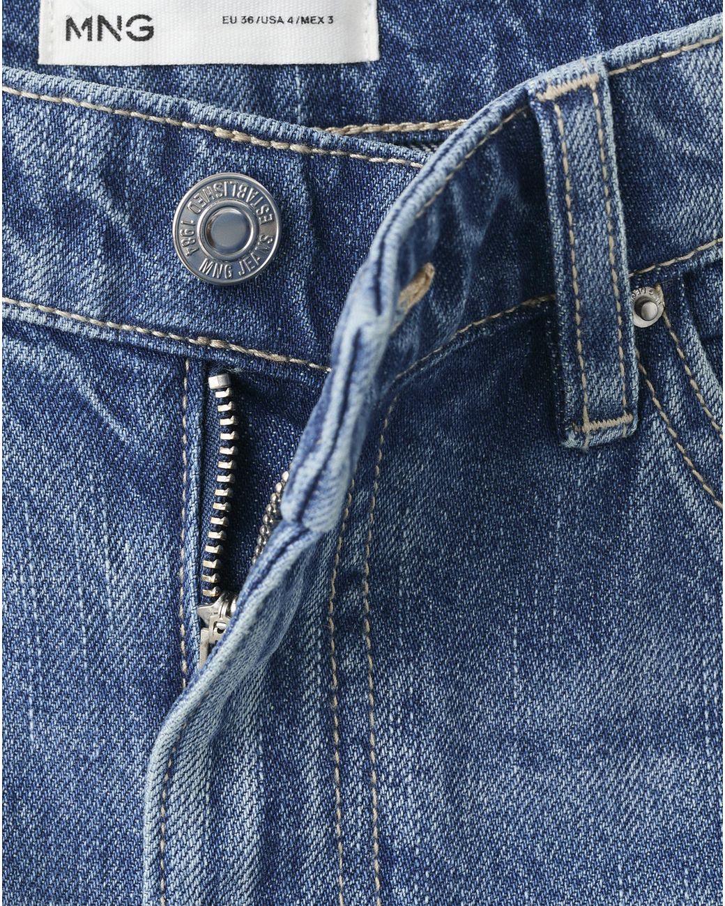 Mango Blue Straight Mid-Rise Denim Shorts