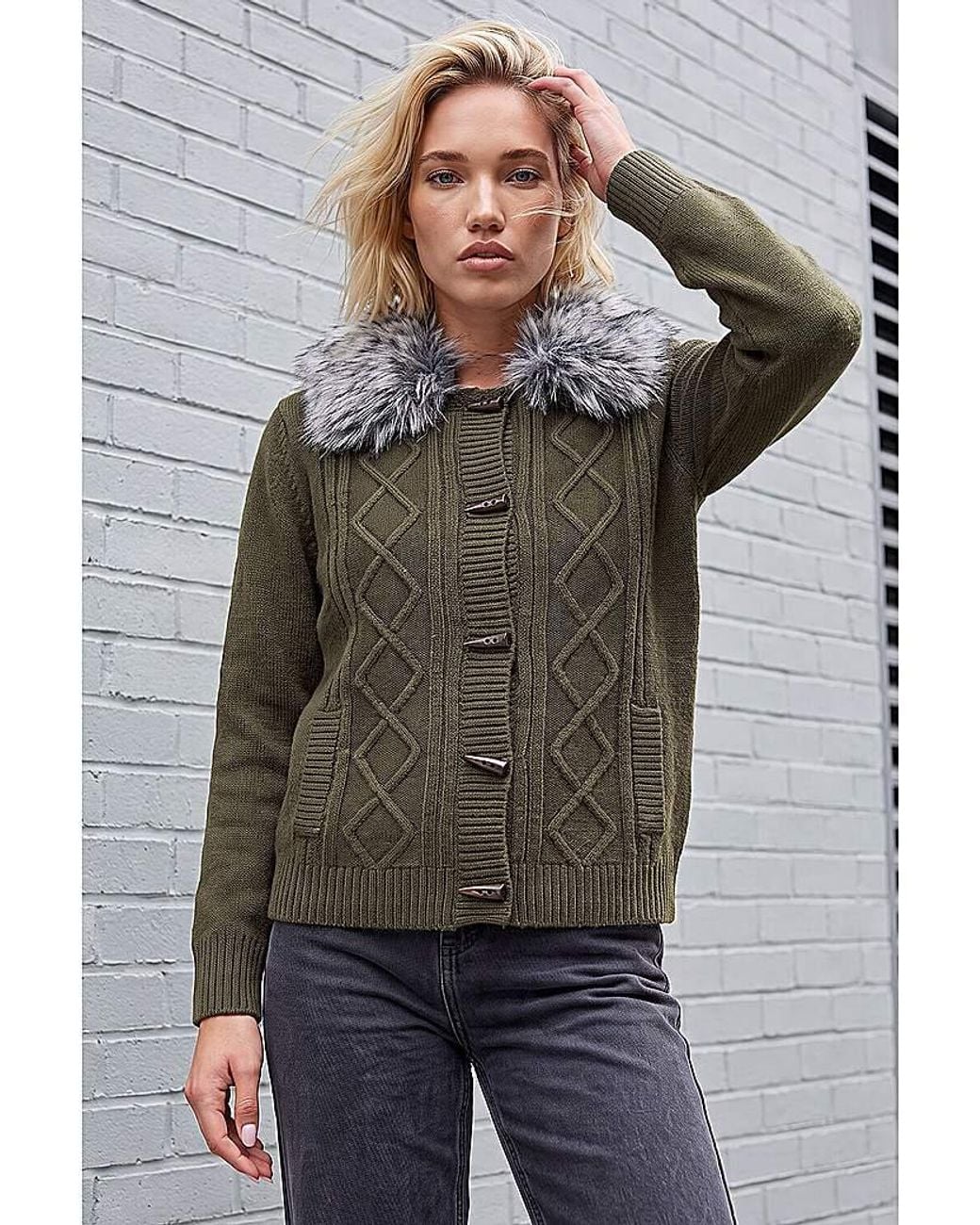 Roman Gray Roman Faux Fur Cardigan
