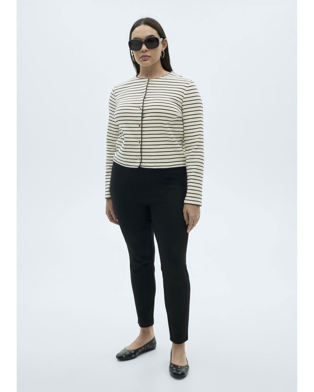 Mango White Striped Knit Cardigan