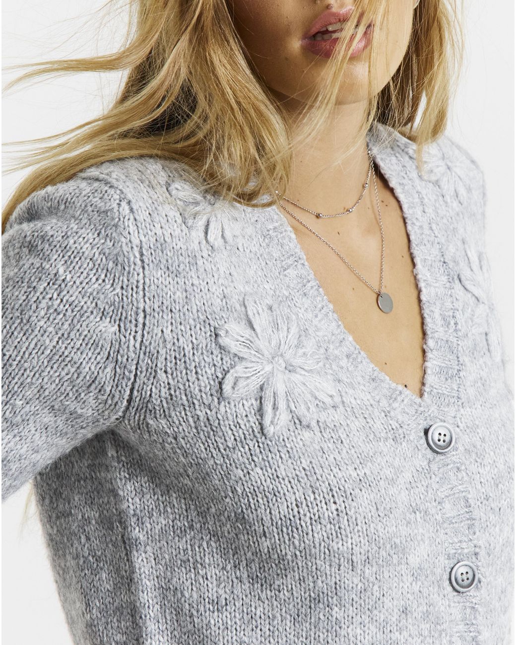 Simply Be Gray 3D Floral Cardigan