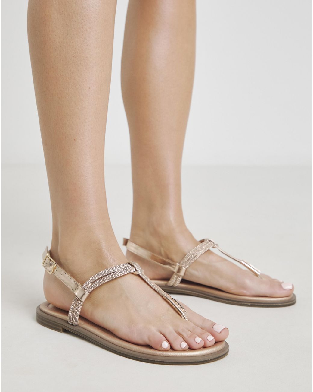 Simply Be Natural Diamante Sparkly Toe Post Sandal Ex Wide