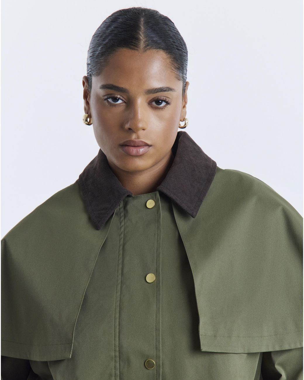 Simply Be Green Cord Collar Detachable Cape Jacket