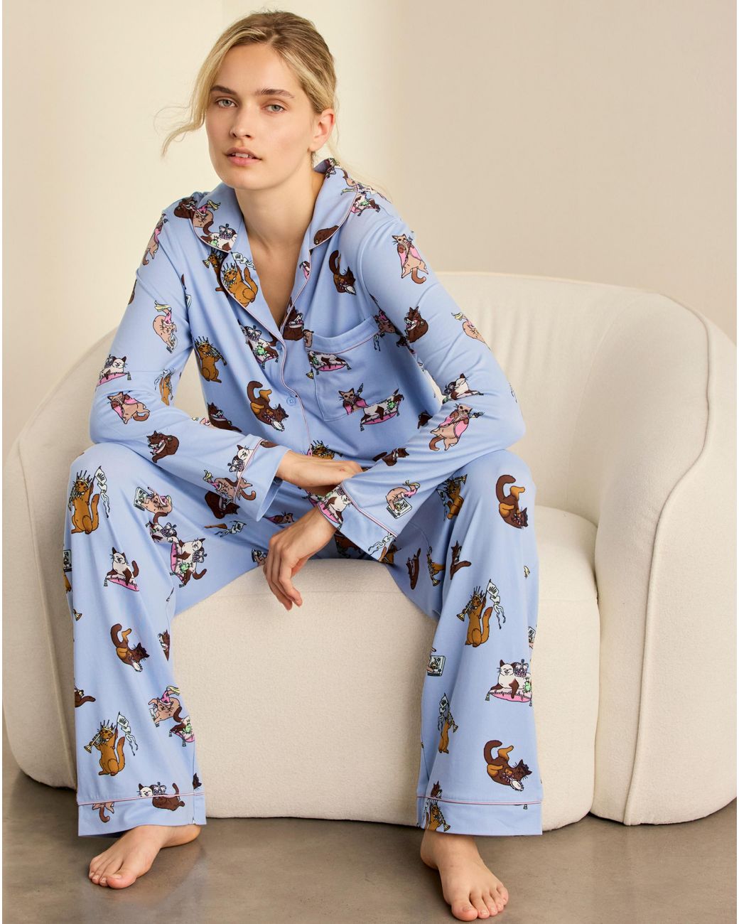 Chelsea Peers Blue Classic Long Button Up Set