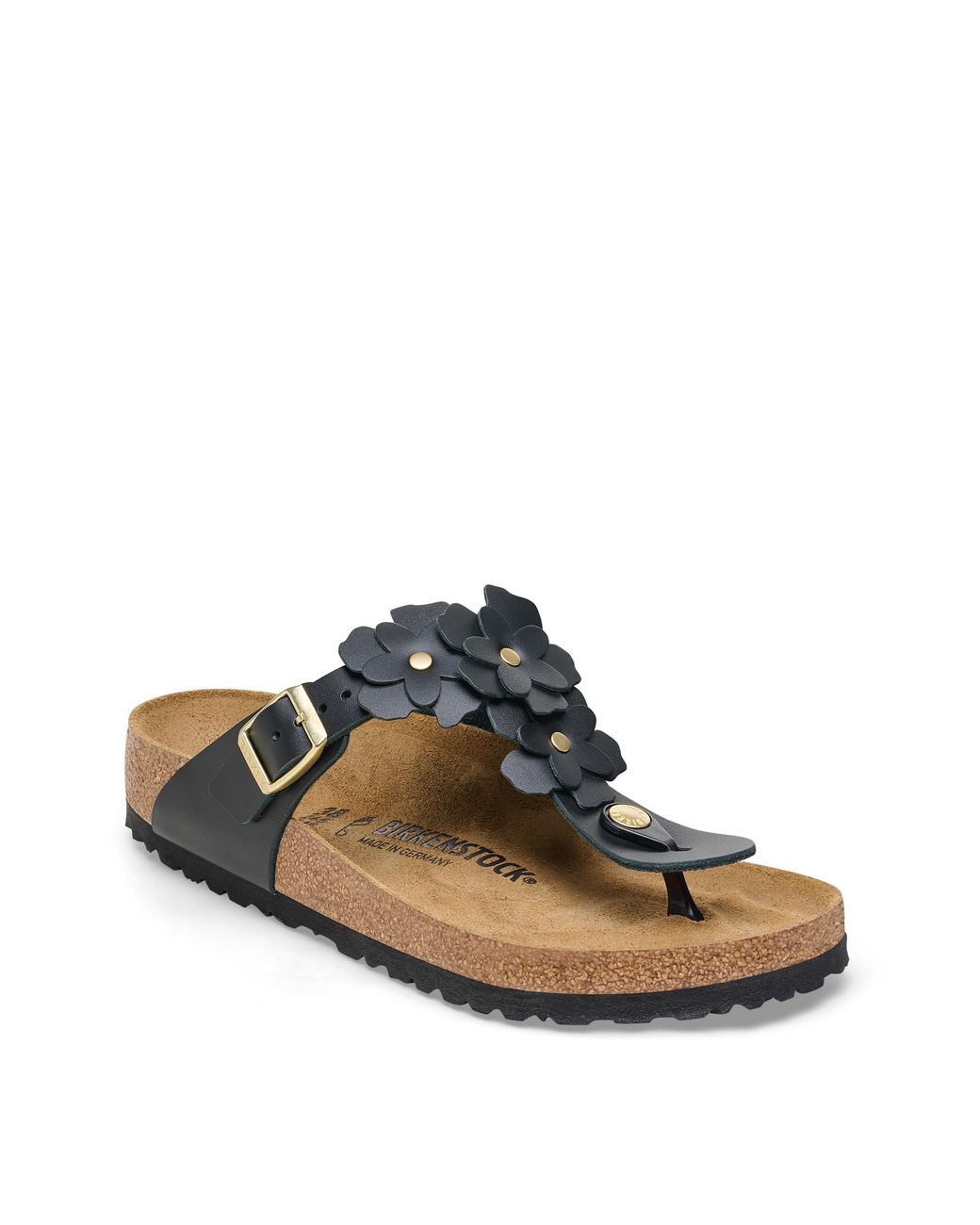 Birkenstock Black Gizeh Leather Flower Sandals