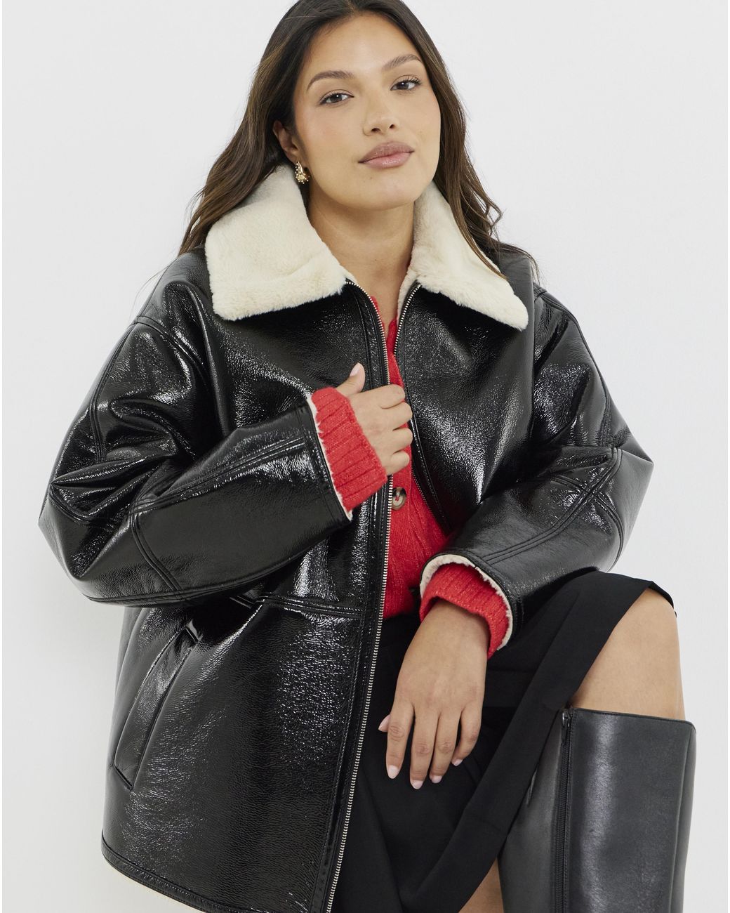 Simply Be Gray Sbe Lacquered Aviator Jacket