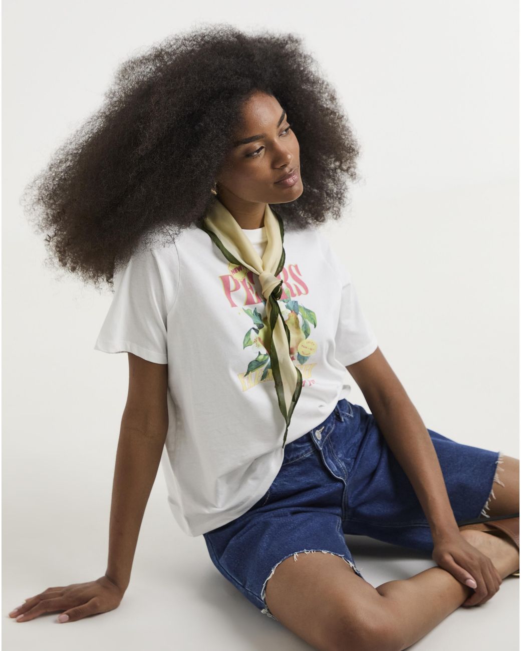 Pieces White Gina Ss Printed Jersey T-Shirt