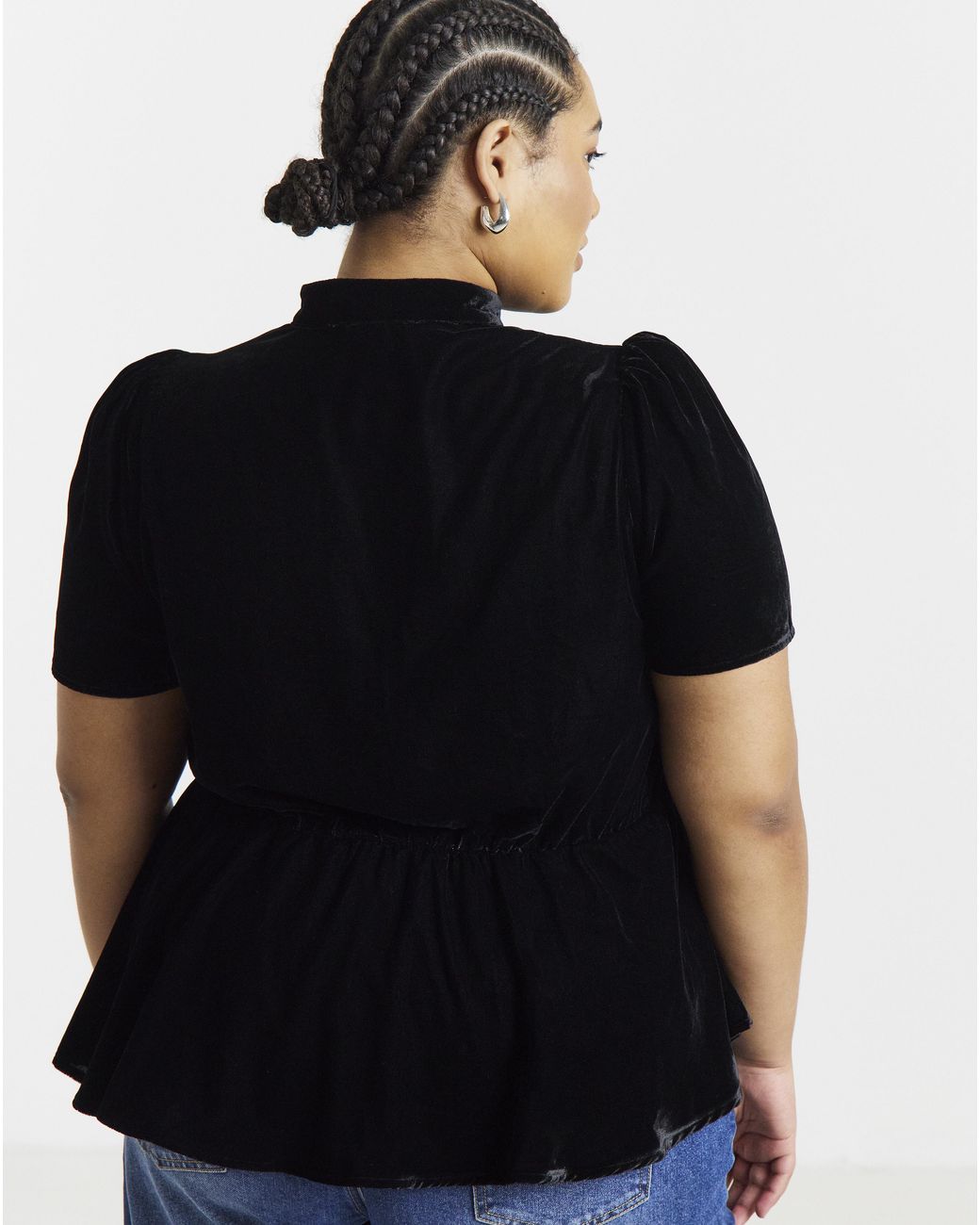 Simply Be Black Velvet Lace Trim Top