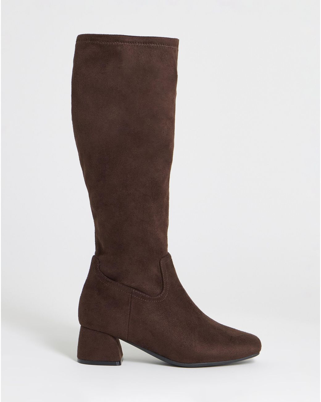 JD Williams Brown Block Heel Stretch Knee Boot E Fit Std