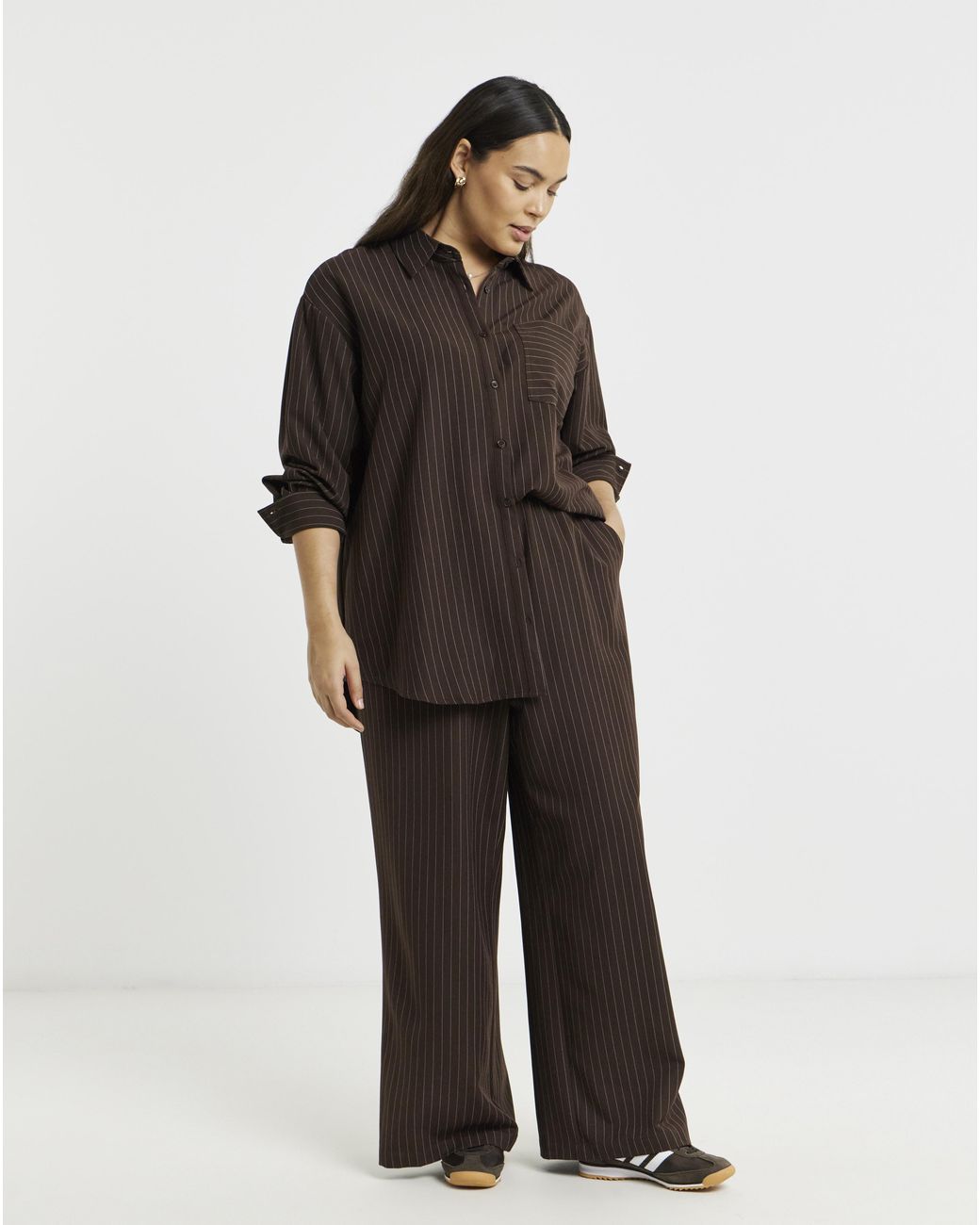 Simply Be Brown Chocolate Oversized Pinstripe Shirt