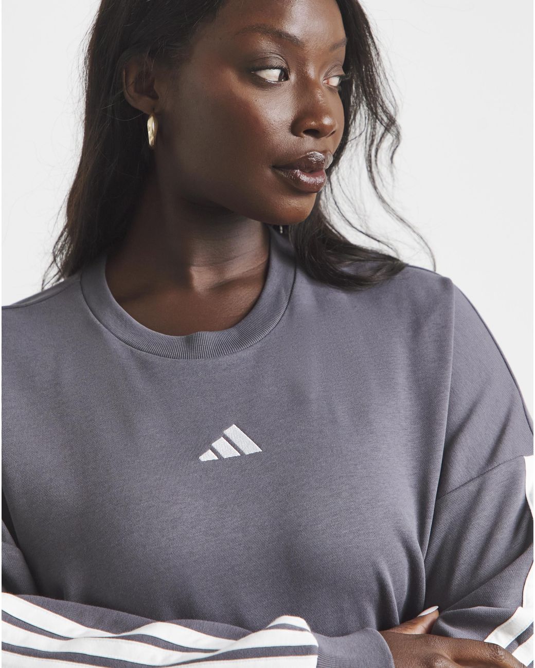 Adidas Gray 3 Stripes Sweatshirt