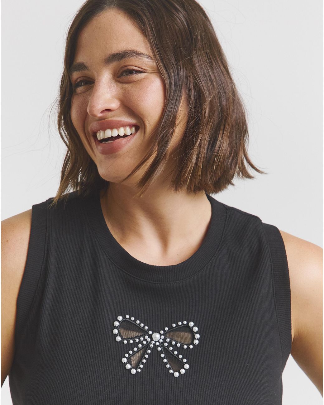 Simply Be Blue Bow Cut Out Tank With Pearls