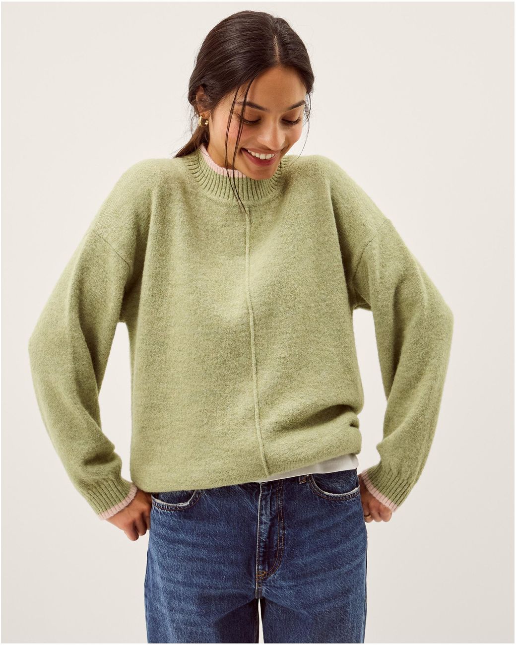 Monsoon Green Tori Oversized Tipped Jumper