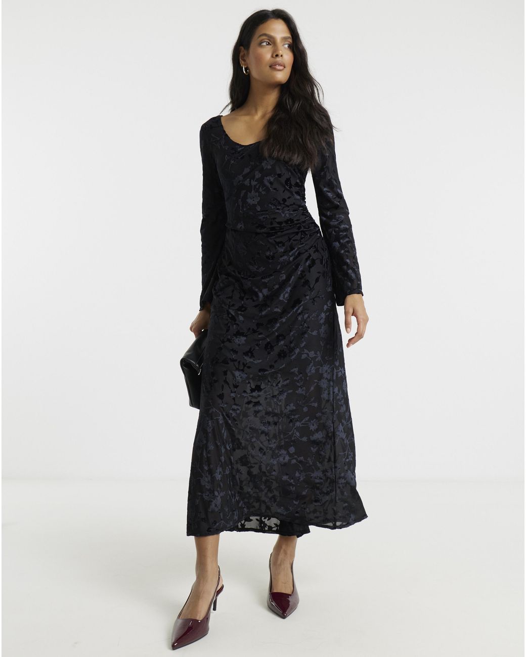 Flounce London Black Burnout Detail Maxi Dress