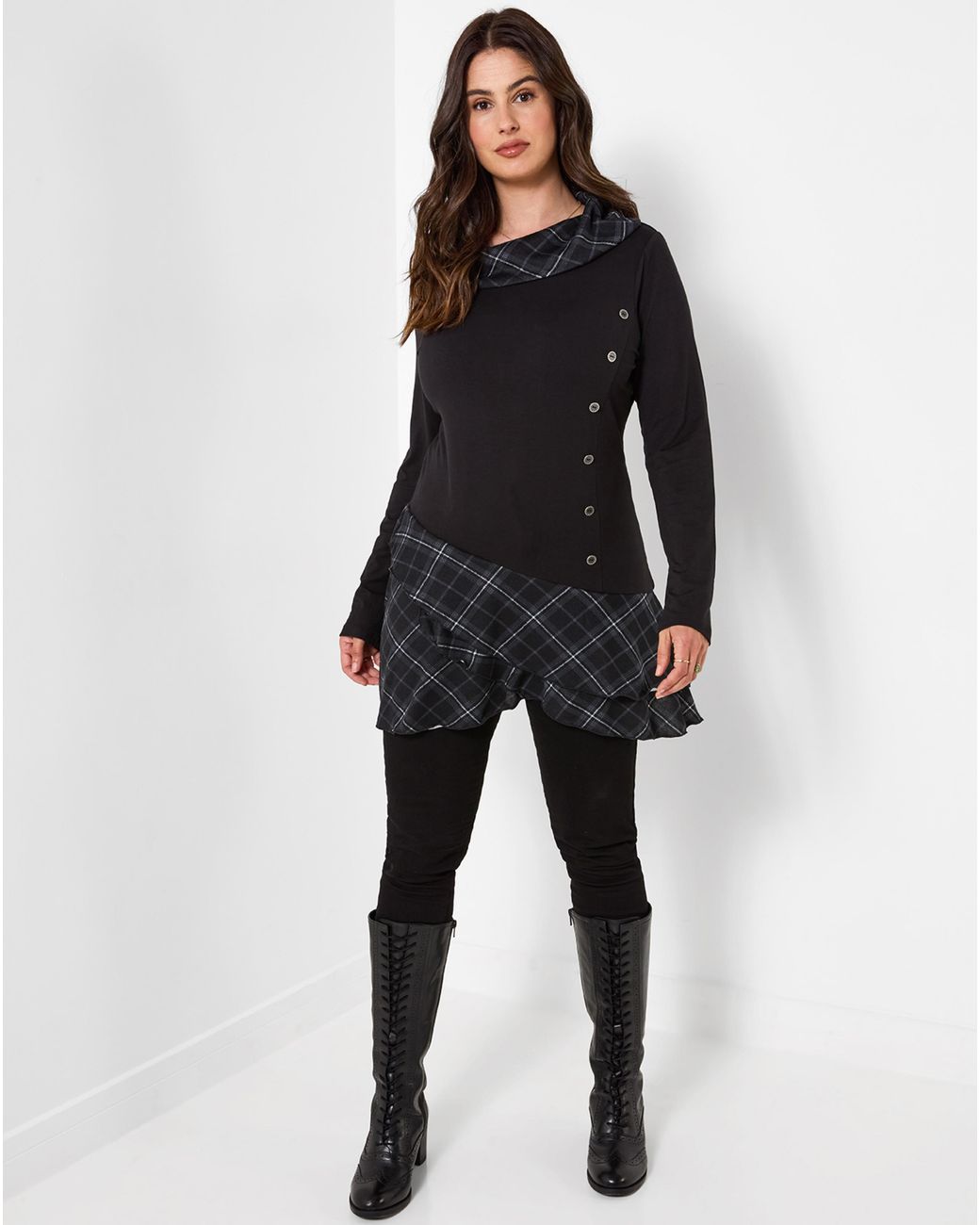 Joe Browns Black Checked Cowl Neck Tunic Top