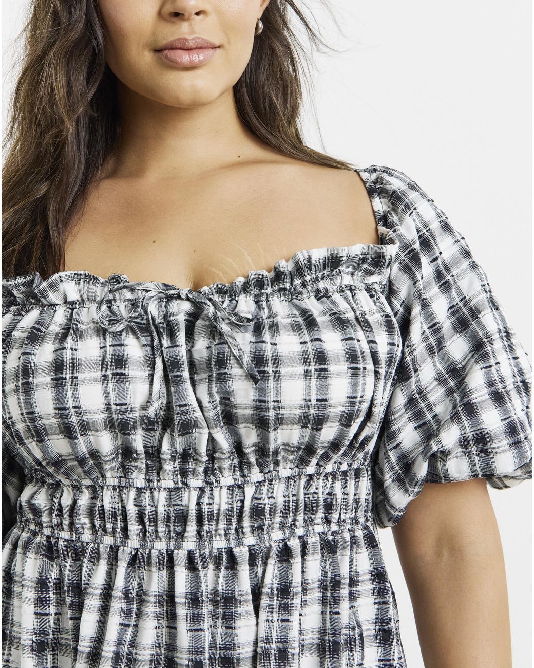 Simply Be White Mono Check Midi Dress