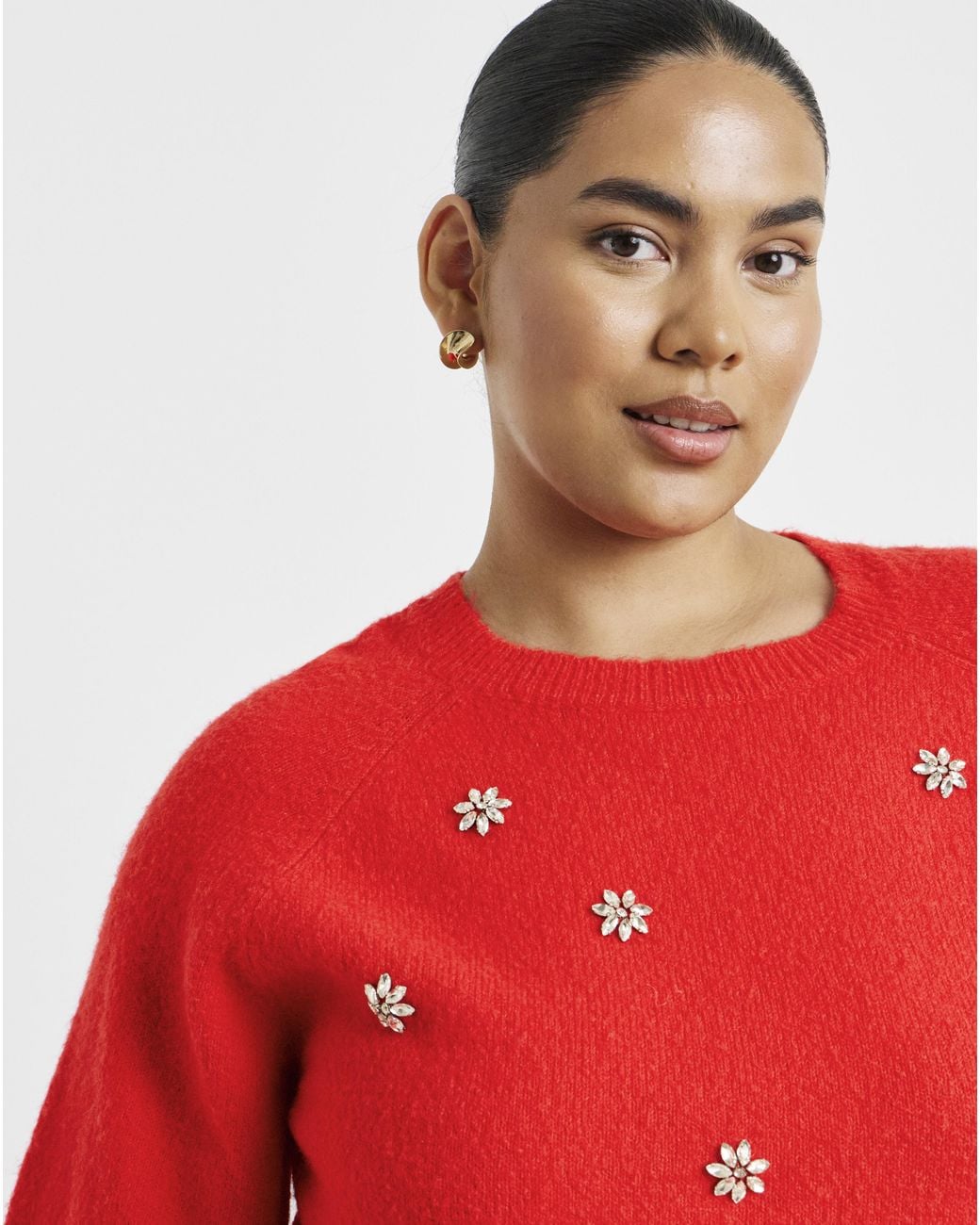 Simply Be Red Diamante Embellished Half Sleeve Jumper