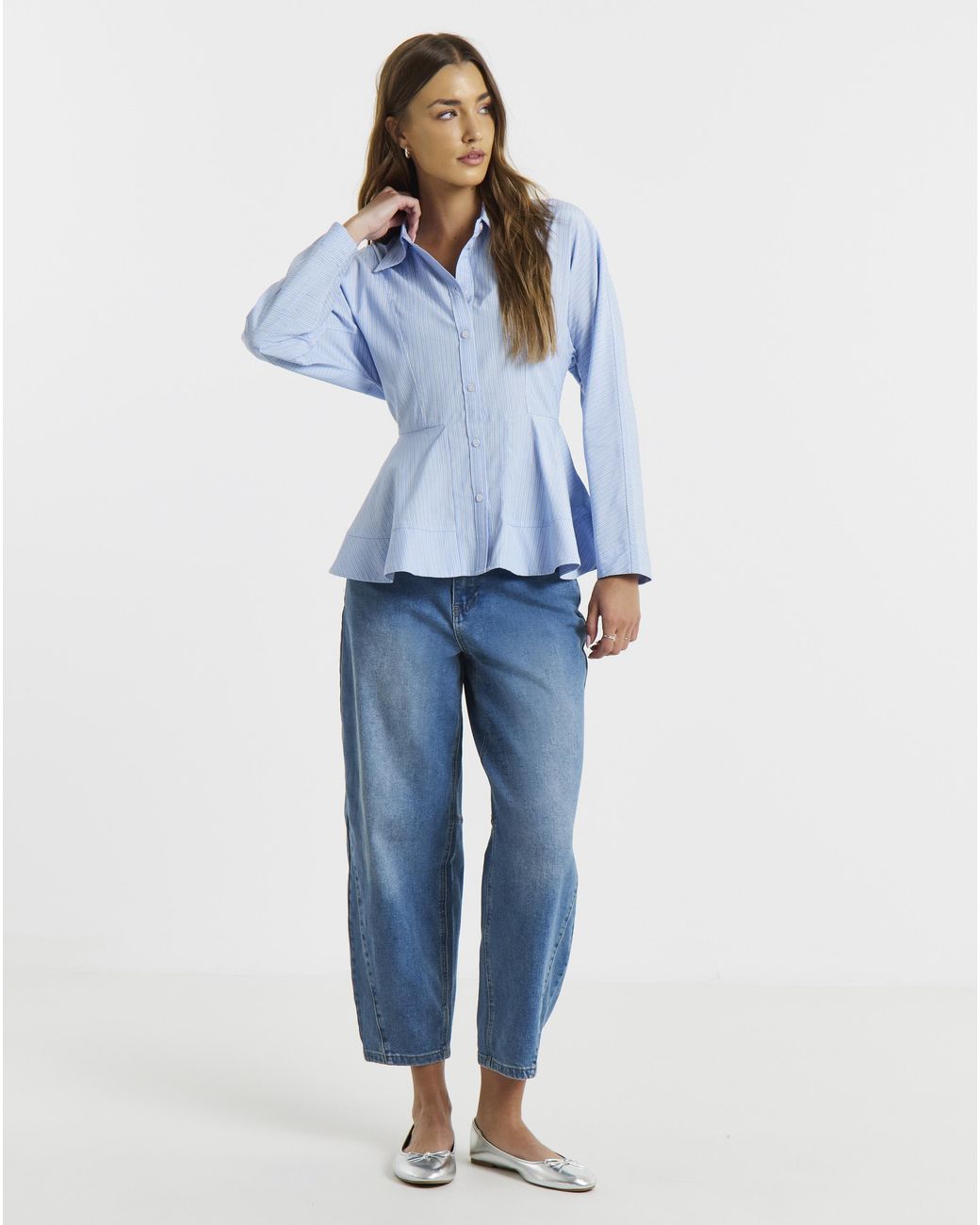 Simply Be Blue Stripe Peplum Shirt
