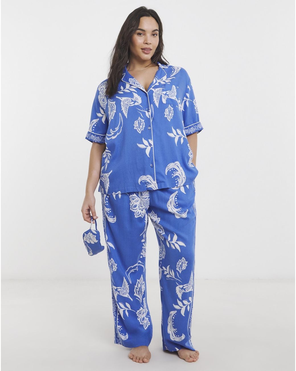 Figleaves Blue Border Print Pyjama Set