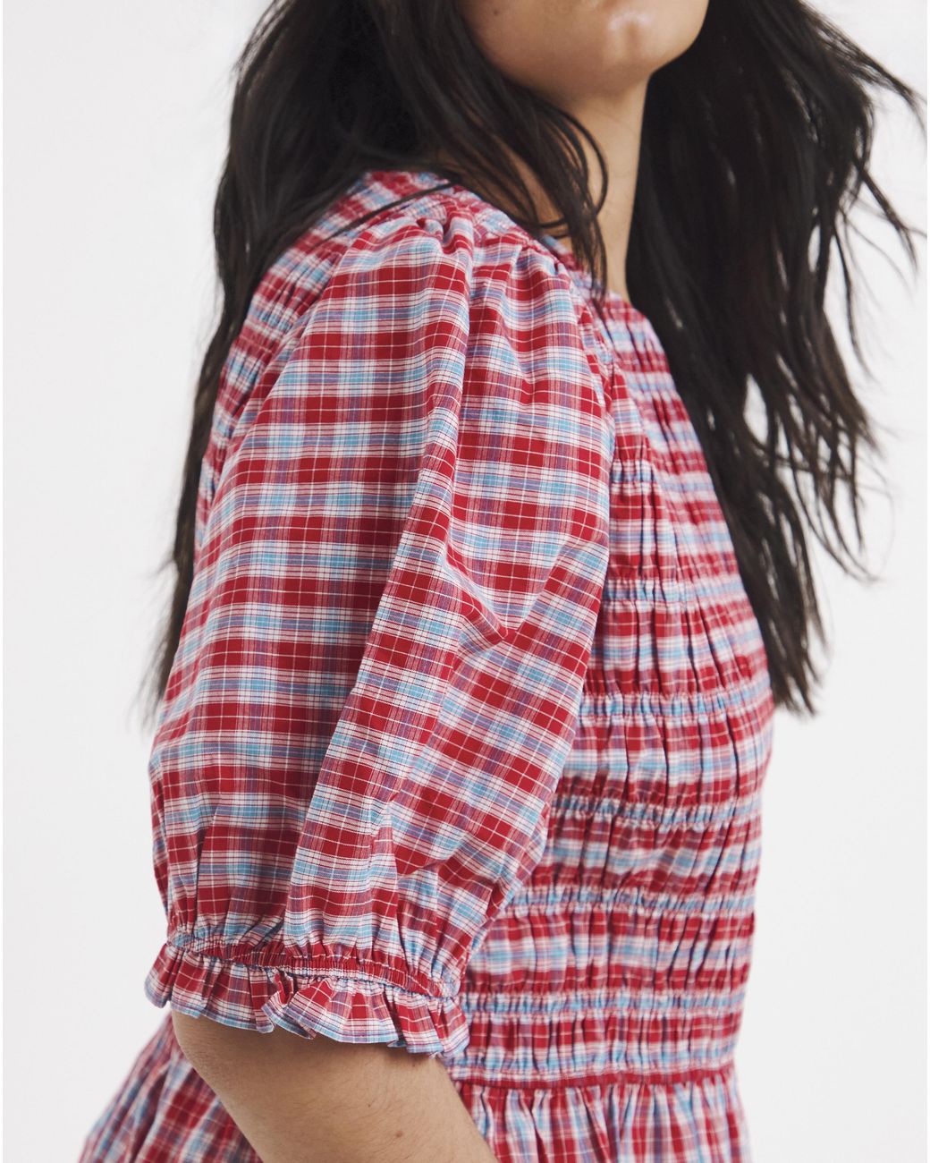 Simply Be Pink Shirred Check Smock Dress