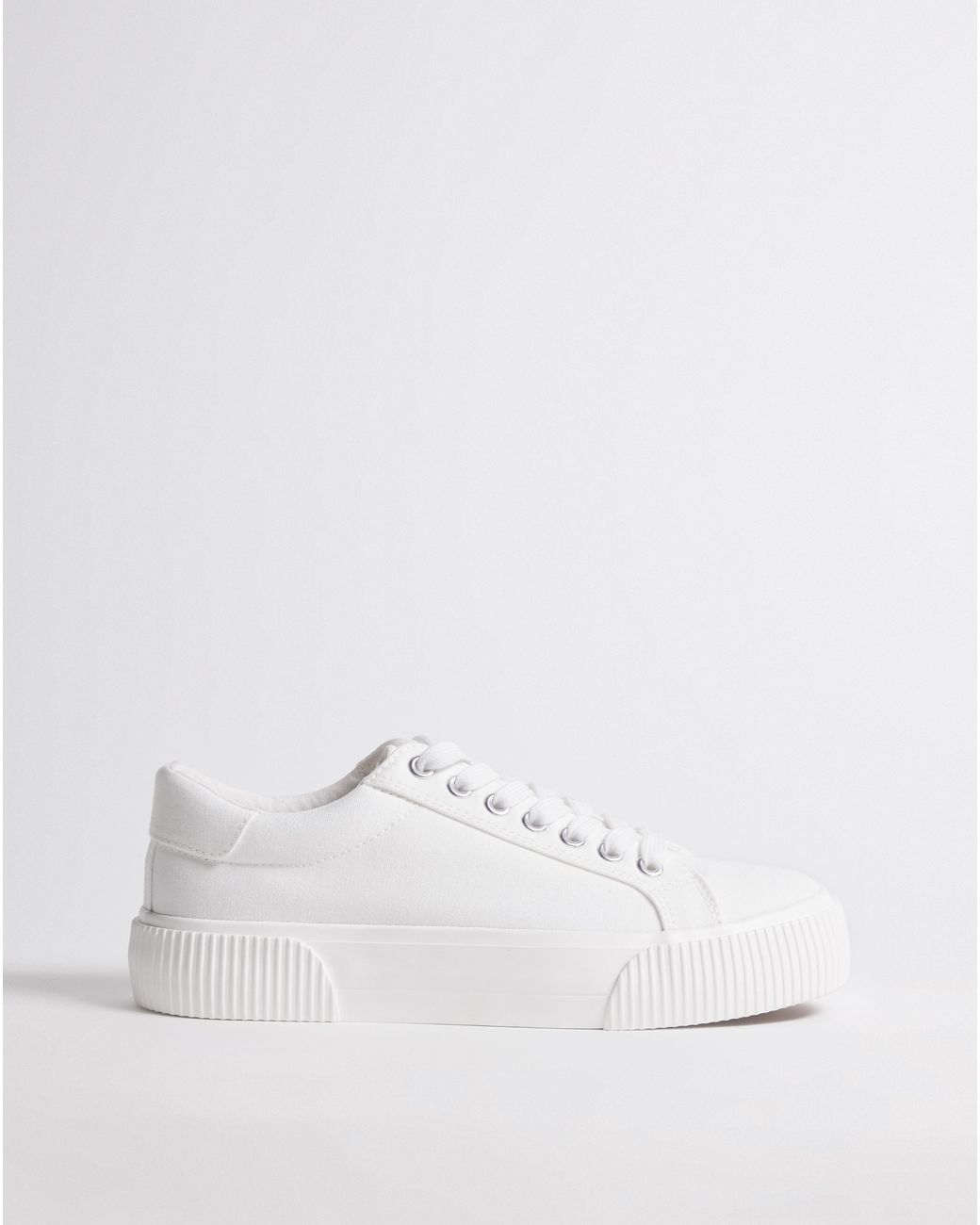 Simply Be White Canvas Trainer Chunky Ribbed Sole Wide