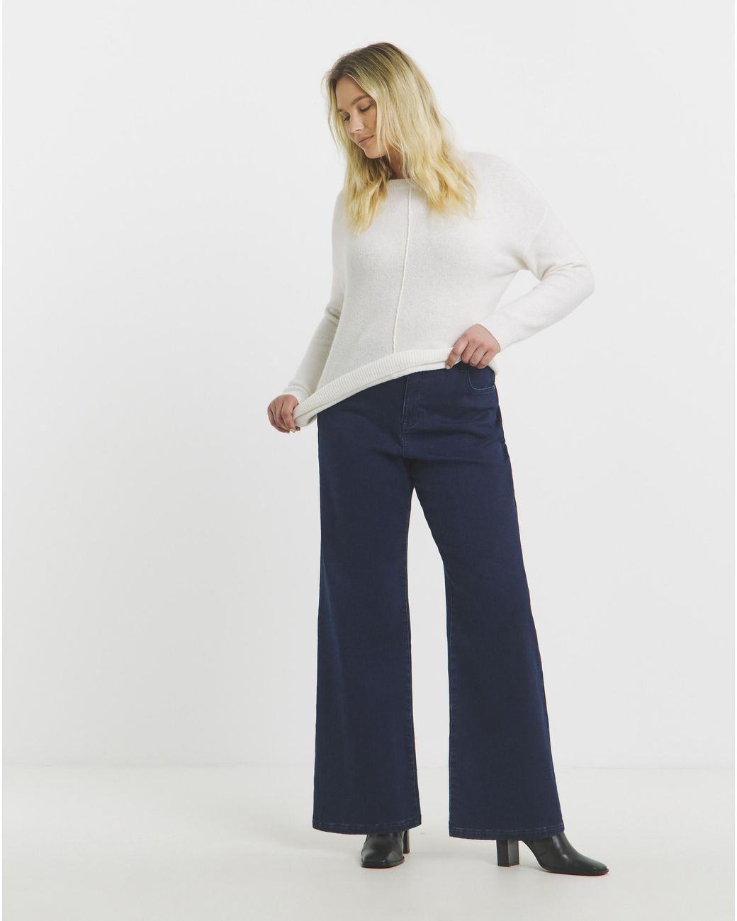 Simply Be Blue Fleece Lined Cosy Wide Leg Jeans